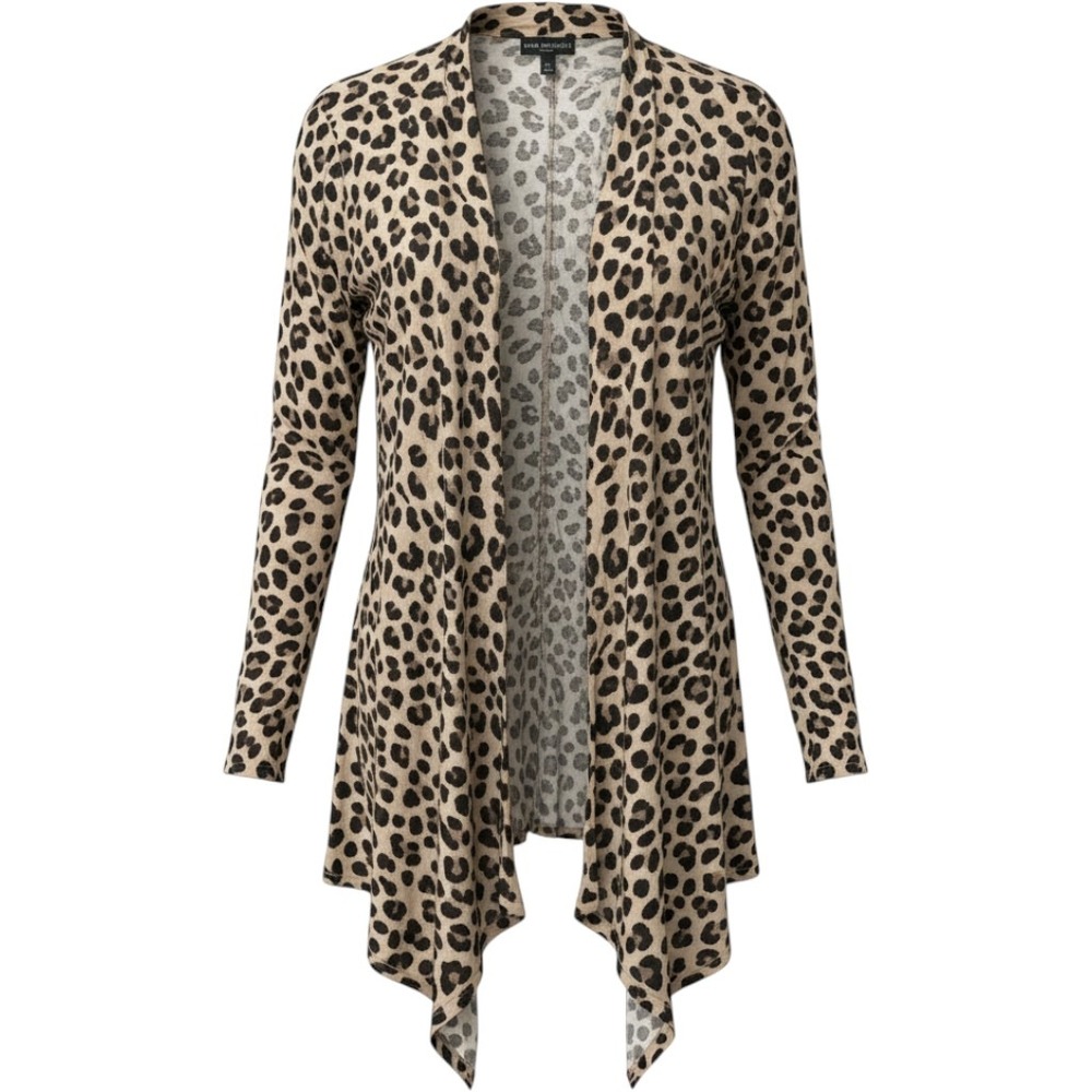 Dana Buchman Womens Plus Sz 3X Brown animal print Open Front Cardigan